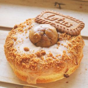 Biscoff doughnut with CookieDoughBall at Doughliciousss in Oldham