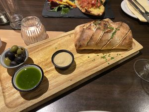 Homemade Bread Board With Homemade Pesto and Hummous at La Caverna in Dublin