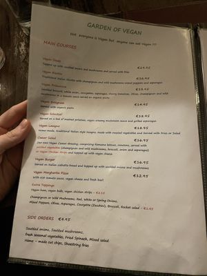 menu  at La Caverna in Dublin