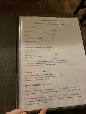 menu  at La Caverna in Dublin