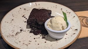 Vegan Chocolate Brownie with Ice Cream at La Caverna in Dublin