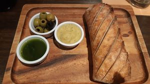 bread with olives and dips at La Caverna in Dublin