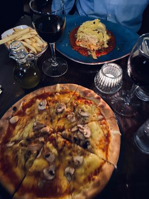 Pizza and vegan wine  at La Caverna in Dublin