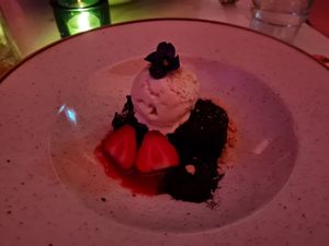 Chocolate brownie dessert at Twelve Eatery in Bournemouth