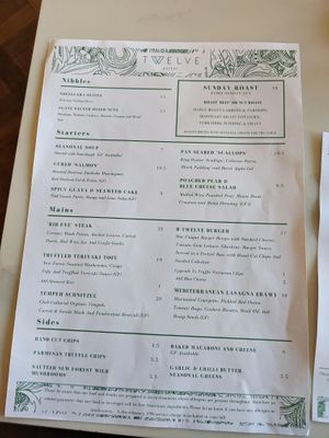 Menu at Twelve Eatery in Bournemouth