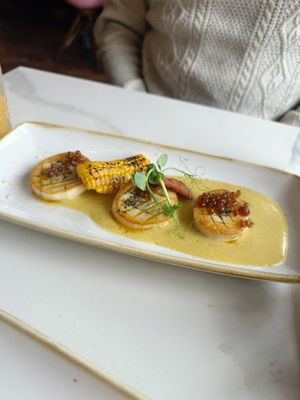 Oyster mushroom scallops & seaweed caviar  at Twelve Eatery in Bournemouth