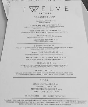 Menu at Twelve Eatery in Bournemouth
