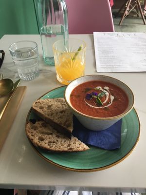Organic Tomato soup  at Twelve Eatery in Bournemouth
