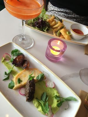 Tempura vegetables and salt-baked celeriac starters at Twelve Eatery in Bournemouth