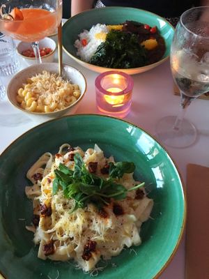Feijoada, truffle mac ‘n’ cheese side and tagliatelle carbonara - delicious! at Twelve Eatery in Bournemouth