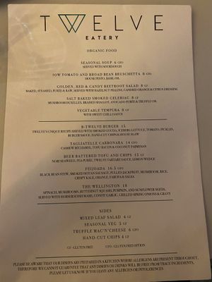 Menu  at Twelve Eatery in Bournemouth
