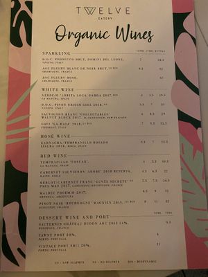 Winelist at Twelve Eatery in Bournemouth