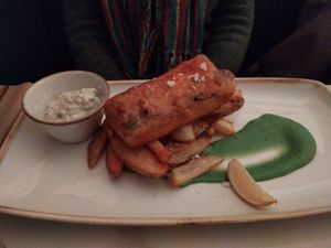 Battered tofu and chips at Twelve Eatery in Bournemouth