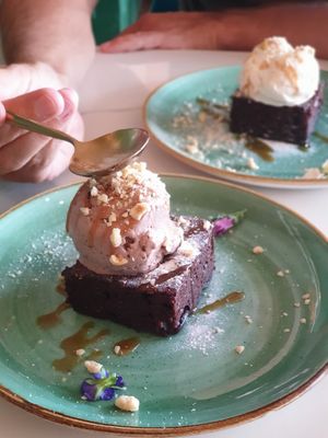 The amazing Gluten free chocolate brownie! at Twelve Eatery in Bournemouth