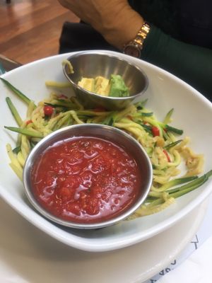 Zucchini noodles and side of salsa at Turning Point in Lawrence Township