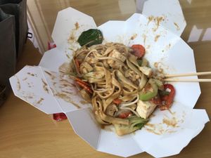 Noodles with peanut sauce and tofu, yum! at Tam Noodle Box in Seattle