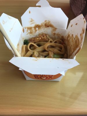 Creamy peanut! Yummy! It comes in this box even if you are dining in, very fast :) at Tam Noodle Box in Seattle