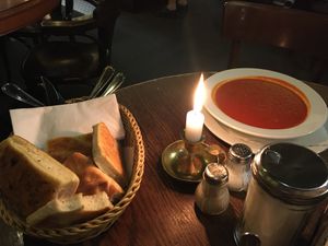 Tomato soup with homemade bread. at Ali Baba in Berlin