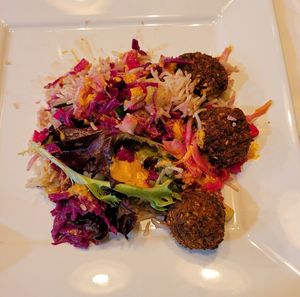 Rice bowl with vegan mild sauce and falafels  at Hummus Mediterranean Grill in Hagerstown
