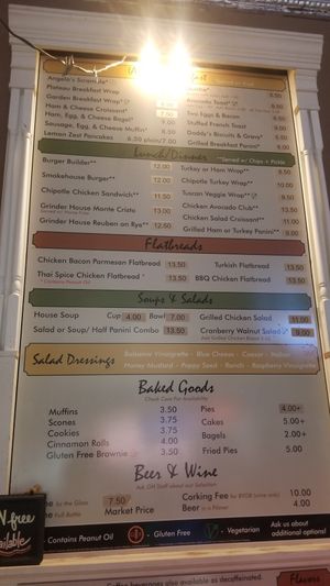 Menu at Grinder House Coffee in Crossville