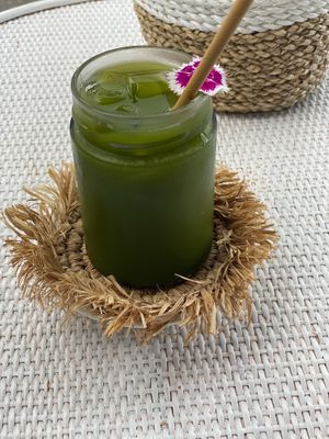 Freshly squeezed greens juice  at The Milkman's Daughter in Mermaid Beach