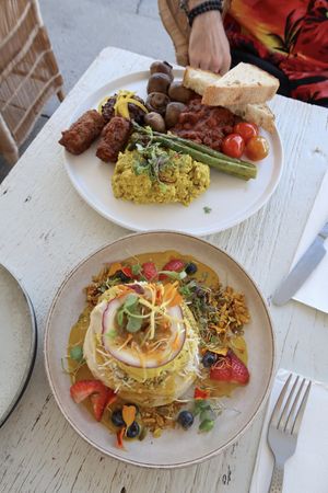 Pancakes and big breakfast  at The Milkman's Daughter in Mermaid Beach