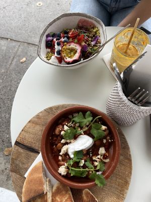 Vegan granola and Shakshouka   at The Milkman's Daughter in Mermaid Beach