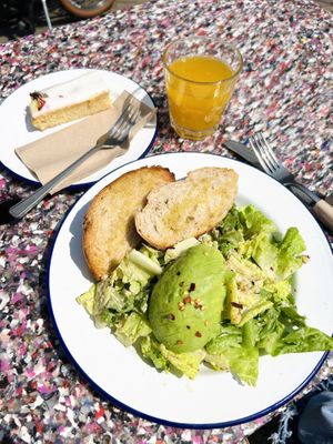 Lemon drizzle cake and vegan caesar salad  at Milk - Edinburgh Sculpture Workshop in Edinburgh