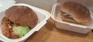 Roll w/ scrambled tofu and avocado / roll w/ potato scone at Route 7 in Aviemore