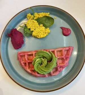 Pink waffle  at Naked Bakery in Edinburgh