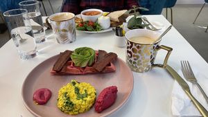 Half moon avocado waffle  at Naked Bakery in Edinburgh