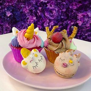 Unicorn cupcakes, macarons and Rudolph macarons and cupcakes at Naked Bakery in Edinburgh