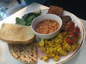 The Full Scottish with square sausage and vegan black pudding!  at Naked Bakery in Edinburgh
