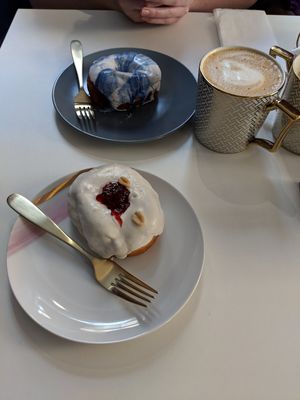Vanilla (top) and PB&J (bottom) doughnuts. Delicious!! at Naked Bakery in Edinburgh