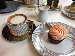 Glutenfree chocolate orange cupcake and flat white at Naked Bakery in Edinburgh