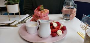 Pink waffles at Naked Bakery in Edinburgh