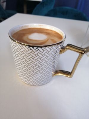 Soya latte in one of the pretty mugs they have at Naked Bakery in Edinburgh