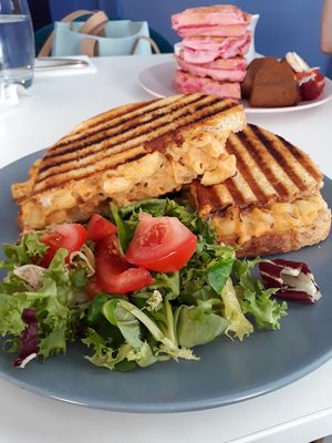 Mac n cheese toastie at Naked Bakery in Edinburgh