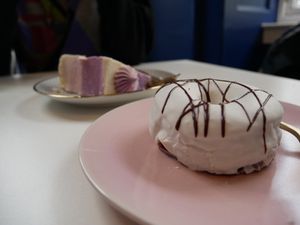 Red velvet doughnut at Naked Bakery in Edinburgh