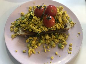 Scrambled tofu  at Naked Bakery in Edinburgh