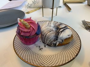 Biscoff donut and unicorn cupcake  at Naked Bakery in Edinburgh