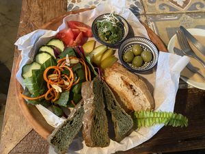 Pesto plate.   That mugwort bread was delish   at HOME Bistro and Cafe in Busan