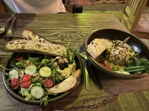 Hummus salad and the soy bean cream bowl    at HOME Bistro and Cafe in Busan