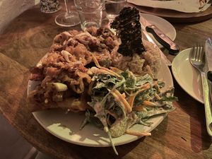 Fried Mushrooms with brown rice and salad   at HOME Bistro and Cafe in Busan