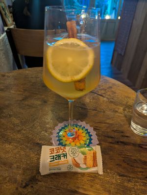 The complimentary coconut crackers were an awesome pairing with my drink as well! they really put some thought into this! at HOME Bistro and Cafe in Busan