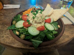 This is the chickpea tuna. The real stars are of course the chickpea tuna itself, but those carrots hiding in the back were sooo yummy!! at HOME Bistro and Cafe in Busan