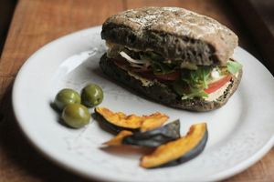 Mugwort ciabatta hummus sandwich at HOME Bistro and Cafe in Busan
