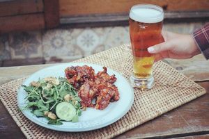 Beer & crispy fried mushroom with lemon tomato chili sauce at HOME Bistro and Cafe in Busan