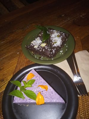 Raw blueberry mango cheesecake and raw brownies at HOME Bistro and Cafe in Busan