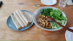 Tofu, vegetables and pancake wraps at Beijing Vegan Hut in Beijing